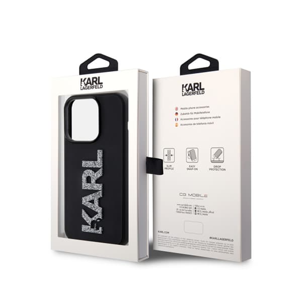 Karl Lagerfeld 3D Gummi Glitter Logo - iPhone 15 Pro Max Cover (Sort)