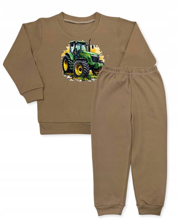 Drenge træningssæt 104 2-delt bomuld 100% tryk TRACTOR BEIGE