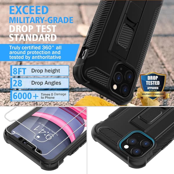 BUMPER ETUI TIL APPLE IPHONE 11 PRO SORT + 2x HÆRDET GLAS A2160