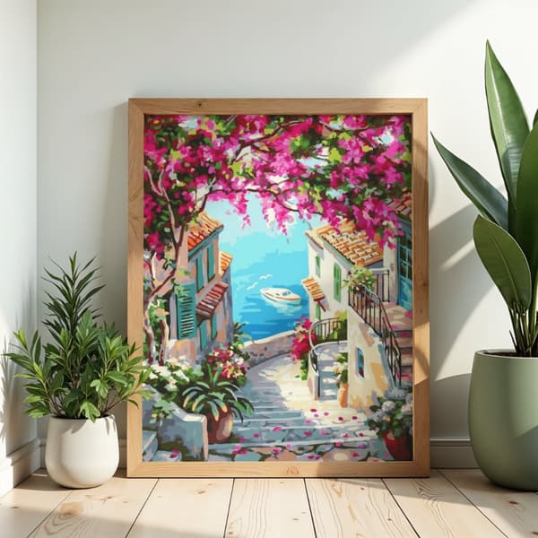Mal efter tal-billede med ramme Trappe til havet 50x70 cm