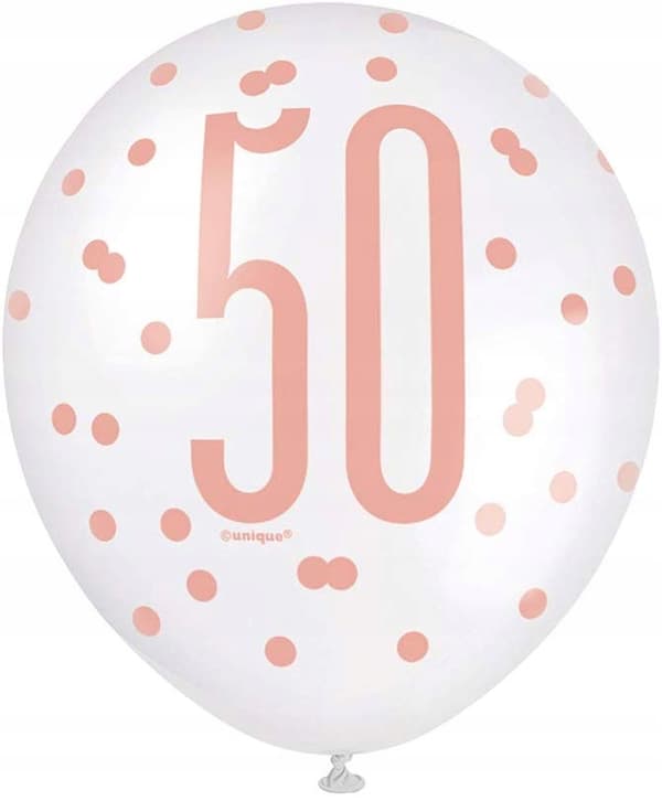 50-årsballonger, roséguld, 30 cm, 6 st.