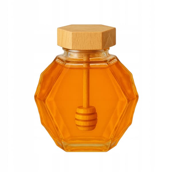 Glashonungsburk MAJA 200 ml Hexagon Träpropp Skopa Present