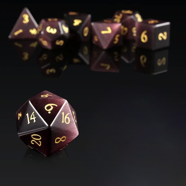 Opal Cat's Eye RPG terningsæt med 7 krystalterninger