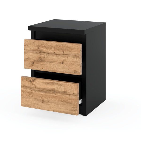 SVART EK NATTSKÅP WOTAN 30 CM 2 LÅDA TV-BORD FÖR LOFTSOVRUM