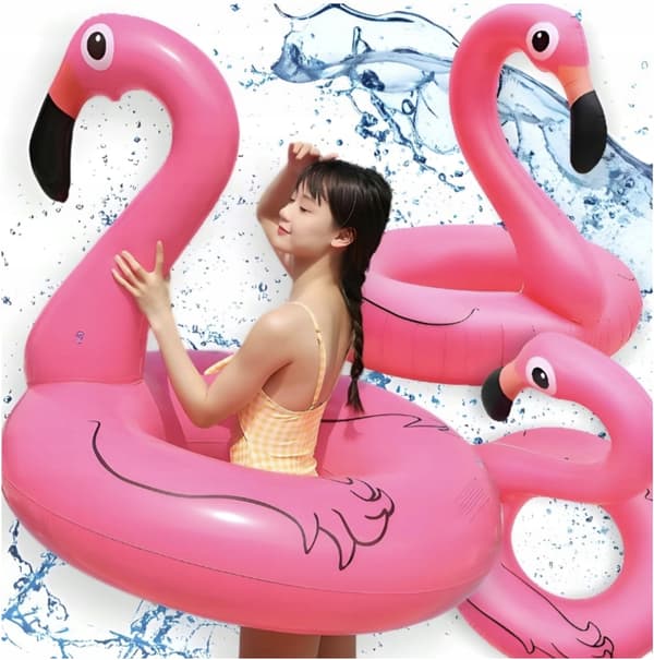 FLAMINGO OPPUSTELIG RING 90 CM TIL SVØMMEMADRAS POOL STRANDBAD PVC lyserød