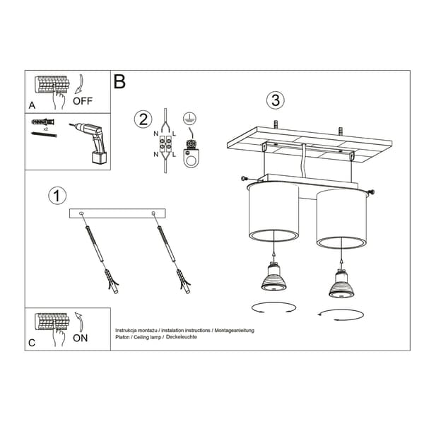Loftlampe Orbis 2 GU10 sort aluminium Sollux SL.0054