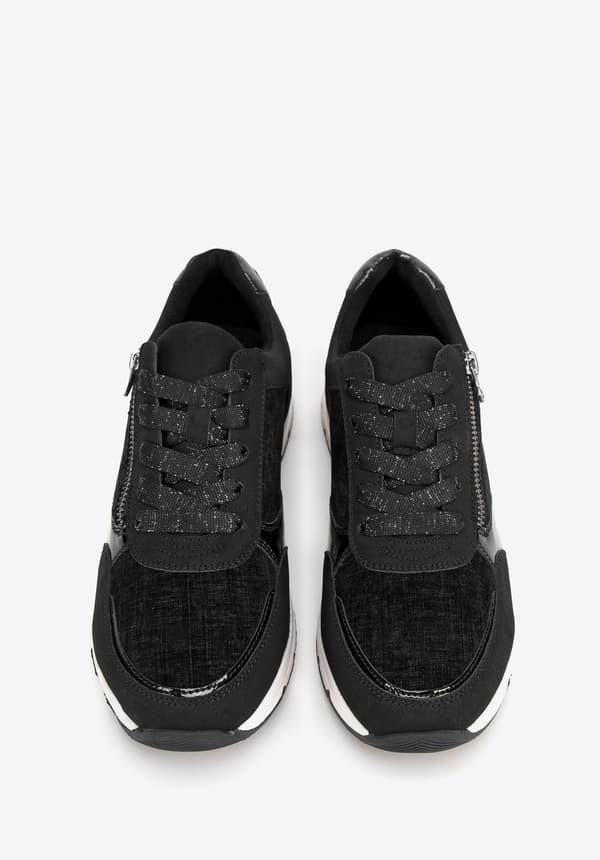 Wittchen damesneakers med lynlås på siden, sort, ecolæder