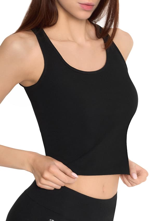 Dames sort bomulds ærmløs kort sporty crop top L