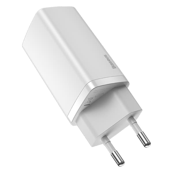 Baseus GaN2 Lite -seinälaturi, USB + USB-C, 65W, EU (valkoinen)