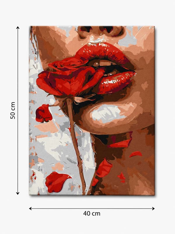 Maleri efter tal med ramme Billeder til maleri - Kvinde med en rose 40x50 cm
