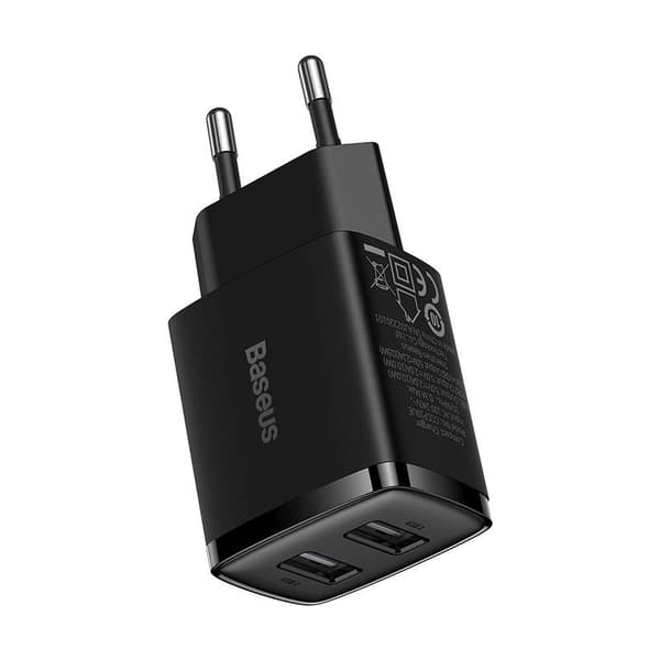 Baseus Kompakt Snabbladdare, 2x USB, 10.5W (svart)