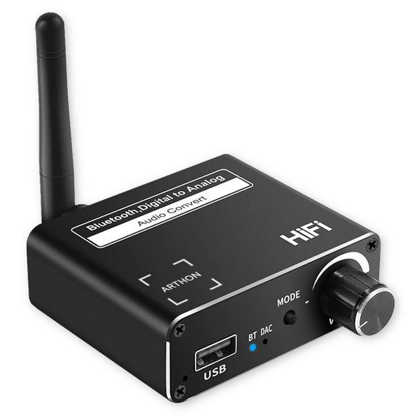 Lydkonverter med Coaxial Toslink Bluetooth USB til AUX DAC HiFi Adapter