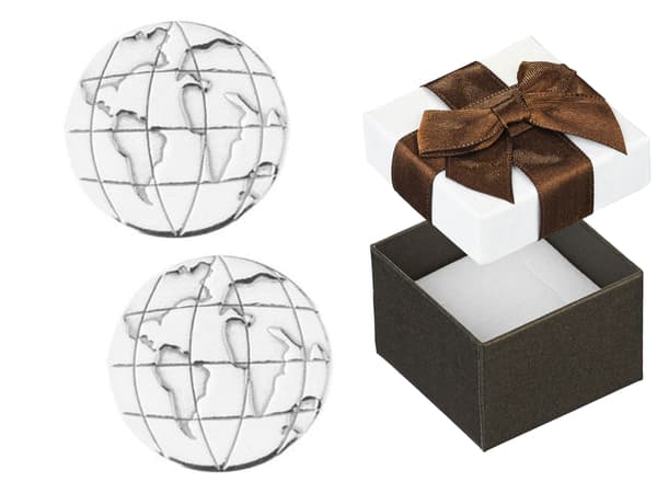 Sølv Hoop Øreringe 8mm Glober Dame Øreringe Globe Verdenskort