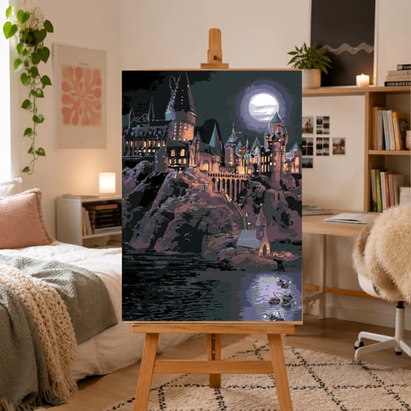 Mal efter tal billede med ramme Hogwarts om natten Harry Potter 50x70 cm