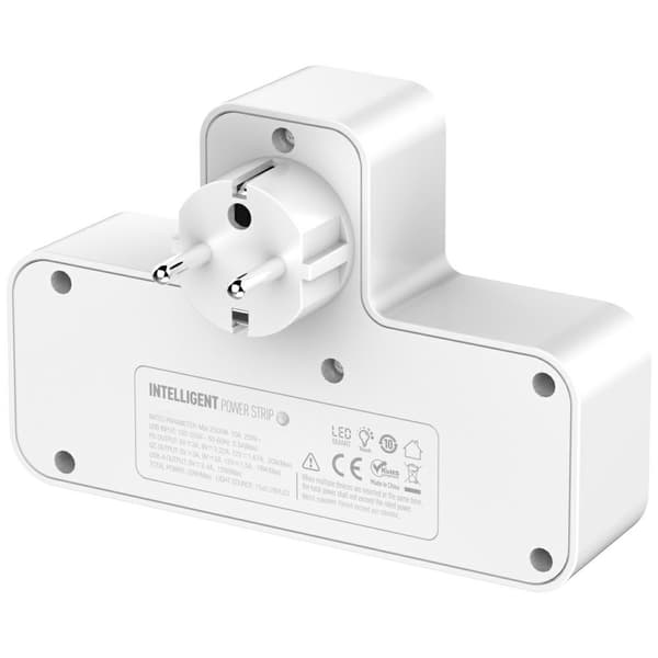 Beline jatkojohto LED-taustavalolla 2xUSB-A/USB-C/2xAC valkoinen