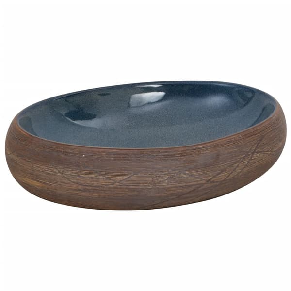 vidaXL bordvask, brun og blå, oval, 59x40x15 cm