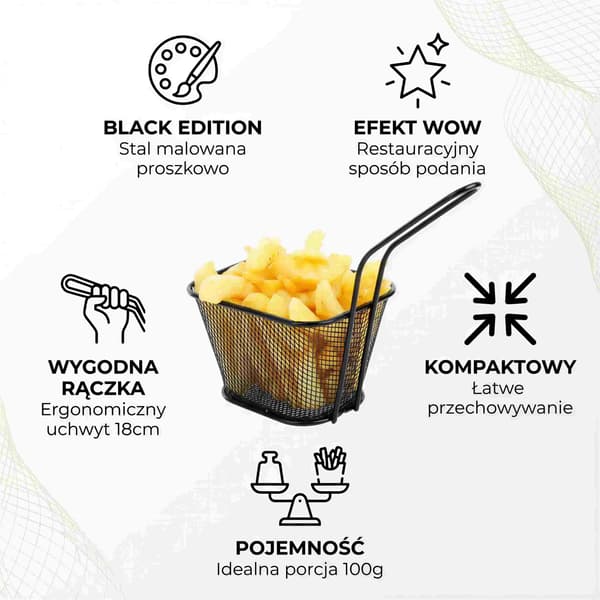 MINI POMMES FRITES KURV SORT 350ML PULVERLAKET TIL SERVERINGSFAT