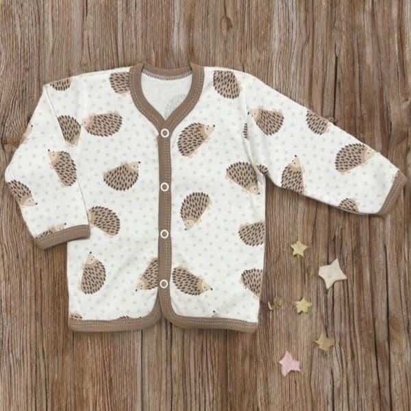 KAFTAN spädbarnskaftan 74 tröja knäppbar långärmad igelkottar beige