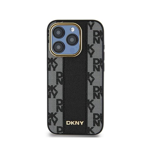DKNY Læder MagSafe med Ternet Monomønster - iPhone 15 Pro Max Etui (Sort)