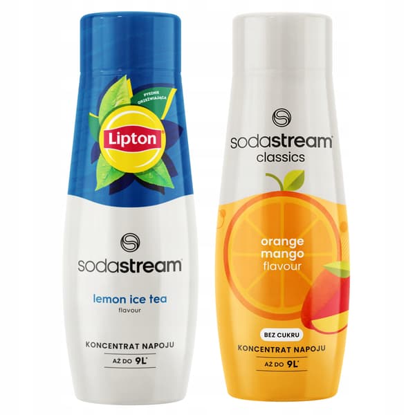 2 siirappia Sodastream-vesi-sitruunajäätee + appelsiini-mango