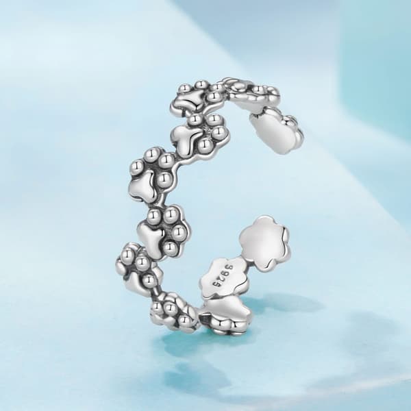 Justerbar silverring med HUNDTASSA, 925 silver