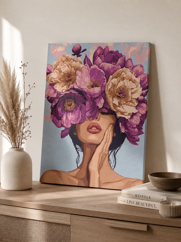 MALING EFTER TAL MED RAMME Billeder til maleri - Blomsterdame 40x50 cm