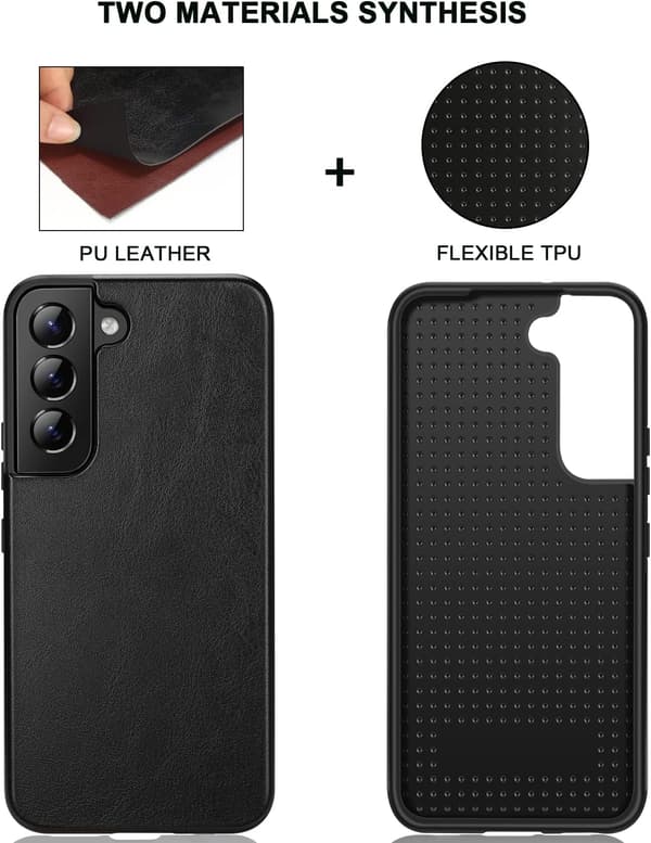 SORT ETUI TIL SAMSUNG GALAXY S22+ IMITERET LÆDER HOLDBART SM-S906