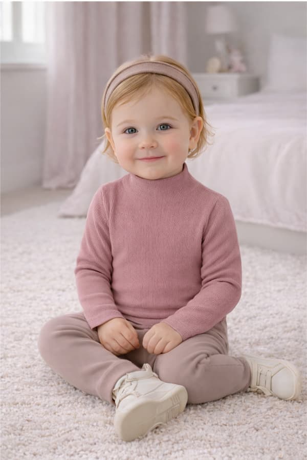 Piger HALV TURTLENECK 92 BOMULD RIBBET ELASTIK DARTOMIK PULVERROSA