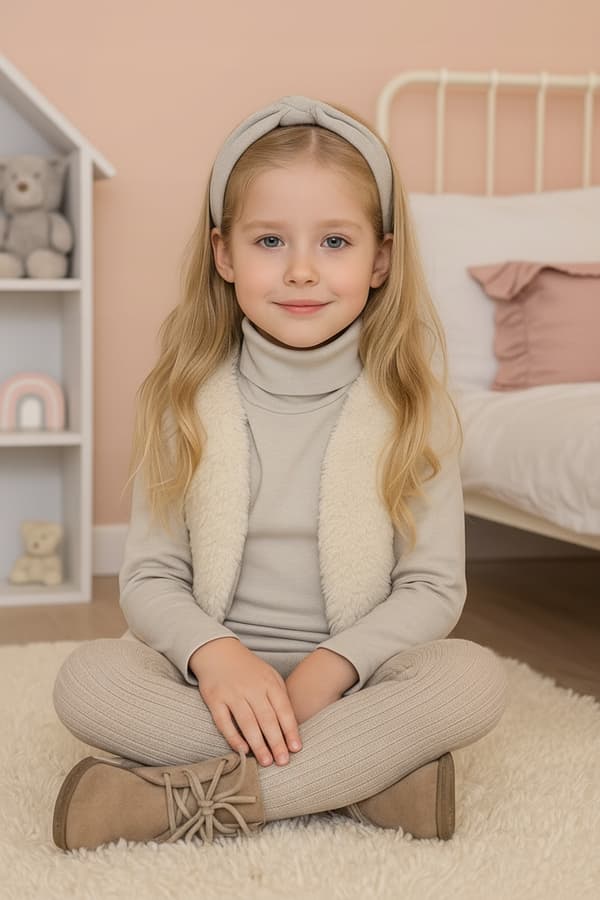 Barn varm polotröja 110 cm beige höghalsad blus