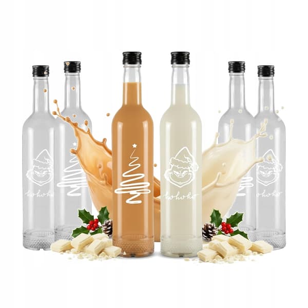 5x Glasflaskor Julklapp CRYSTAL 500ml med Tryck för Likörer