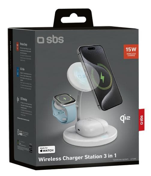 SBS Qi2 3x1 trådlös laddningsstation