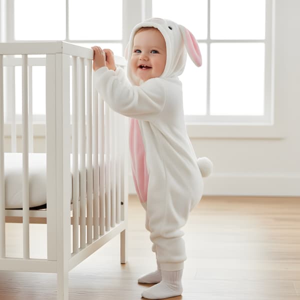 Pyjamasdrægt hvid kanin baby 85-90 cm
