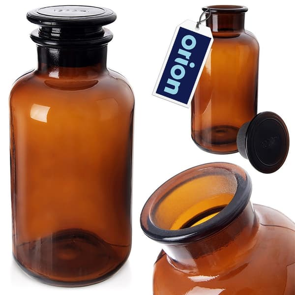 Glasbeholder brun med prop, bred hals, 1 l