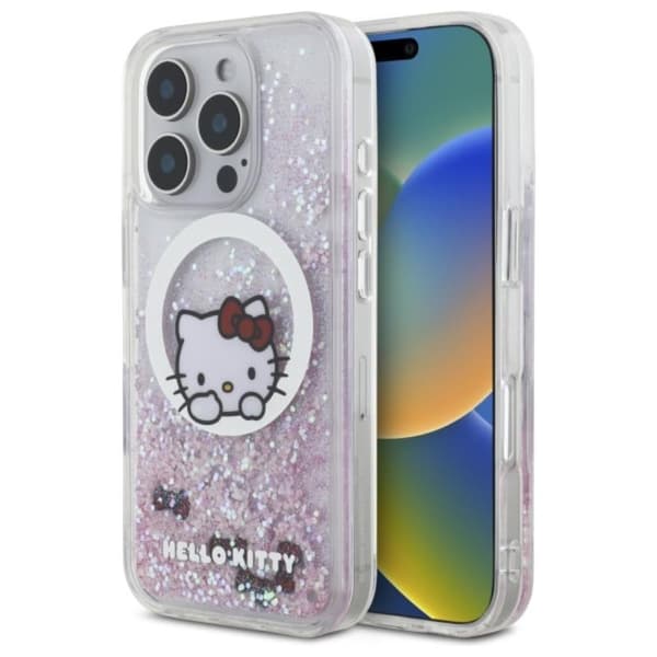 Hello Kitty Liquid Glitter Sweet Kitty Rosetter MagSafe - iPhone 16 Pro Max Skal (Vit)