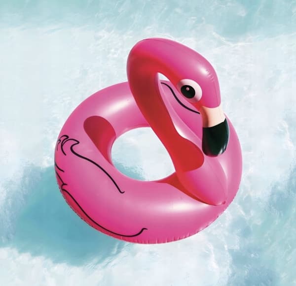 FLAMINGO OPPUSTELIG RING 90 CM TIL SVØMMEMADRAS POOL STRANDBAD PVC lyserød