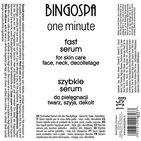 BINGOSPA et minuts hurtigserum til ansigt og hals