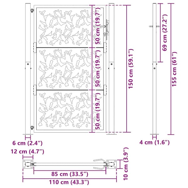 vidaXL havelåge sort 105x155 cm stålbladmønster