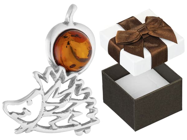 Silver Igelkotthänge med Bärnsten Oxiderat Igelkottäpplehänge Silver