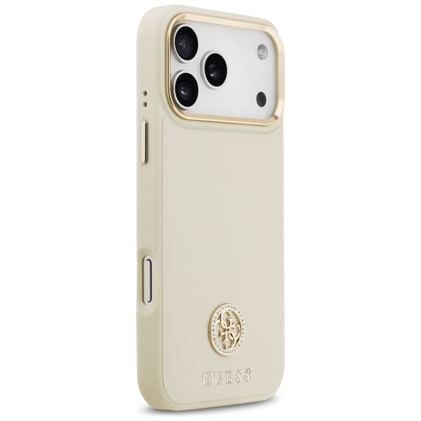 Guess Grained Strass Logo MagSafe -kotelo iPhone 17 Pro Maxille, beige