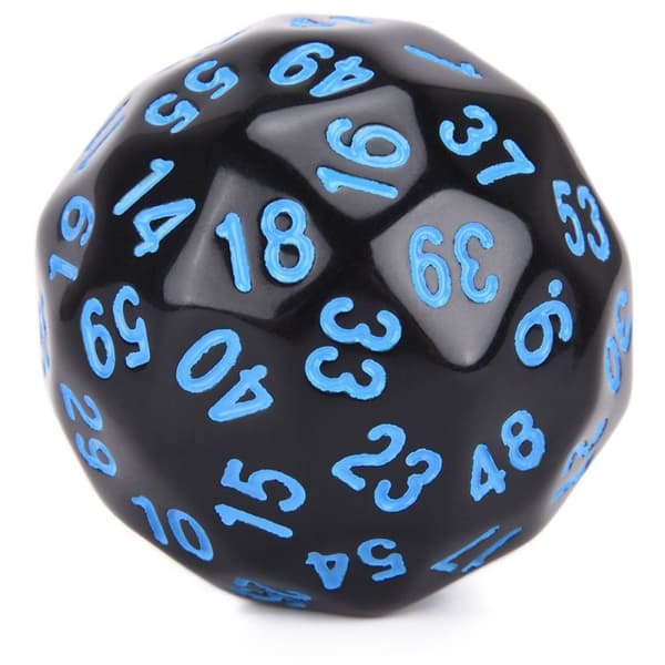 RPG terninger 60-sidet D60 sort og blå