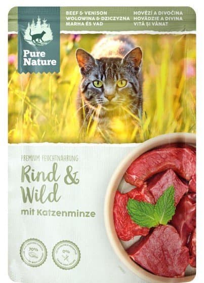 PURE NATURE KAT | Vådfoder til katte | 85 g pose - Voksen | Okse- og vildtkød 85 g