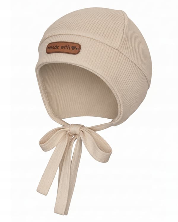 Børnepilothat størrelse 46-48, med binding, dækker ørerne, FORÅR EFTERÅR, BEIGE