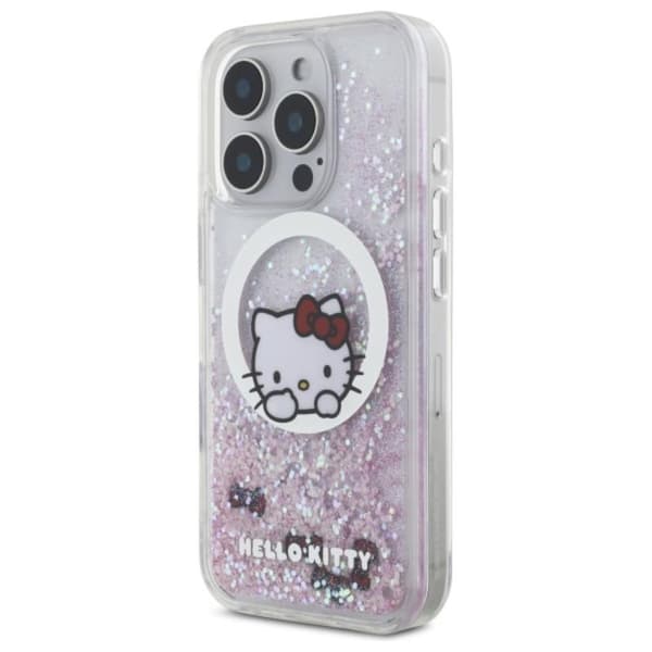 Hello Kitty Liquid Glitter Sweet Kitty Rosetter MagSafe - iPhone 16 Pro Max Skal (Vit)