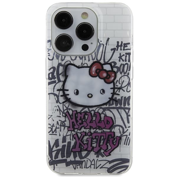 Hello Kitty HKHCP15XHDGPHT iPhone 15 Pro Max 6.7 valkoinen/valkoinen kovakuori IML Kitty On Bricks Graffiti