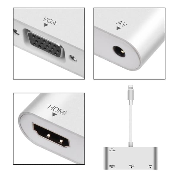 Lightning til HDMI/VGA-adapter + 3,5 mm jack til TV