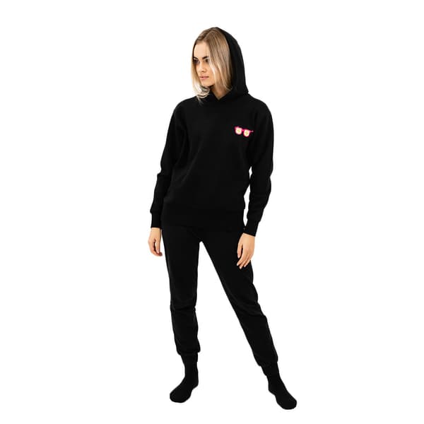Sort oversized sweatshirt med trendy brillemønster, stilfuld og behagelig, S