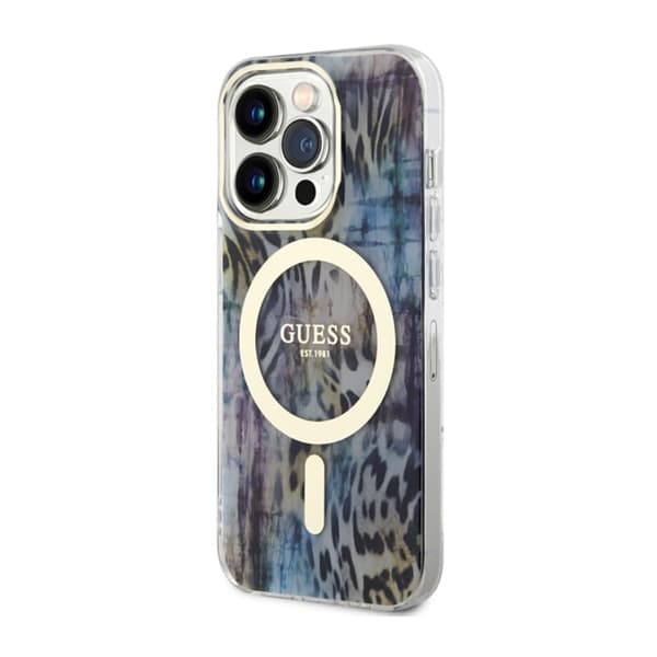 Guess Leopard MagSafe - iPhone 14 Pro-skal (blått)