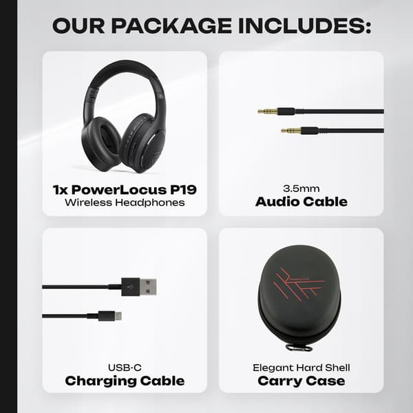 PowerLocus P19 Bluetooth-hovedtelefoner med 4 EQ-tilstande, 60 timer, foldbare med etui