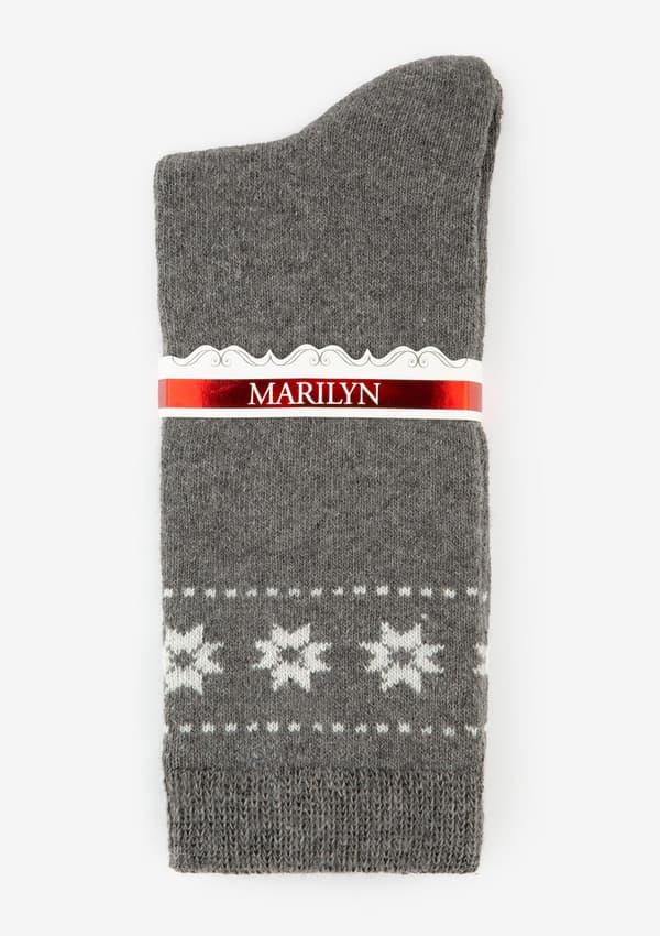 Herrestrømper med angora og uld med subtil vintermønster grå D30 Marilyn ONE SIZE