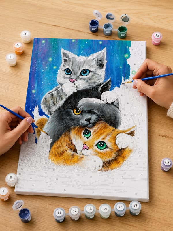 Målning med siffror tre charmiga katter 40x50 cm